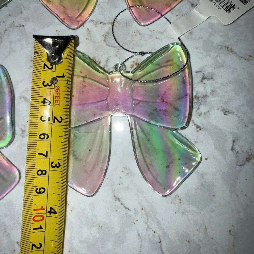 12pc Iridescent Bow Christmas Ornaments Set Pastel Holographic Coquette Decor